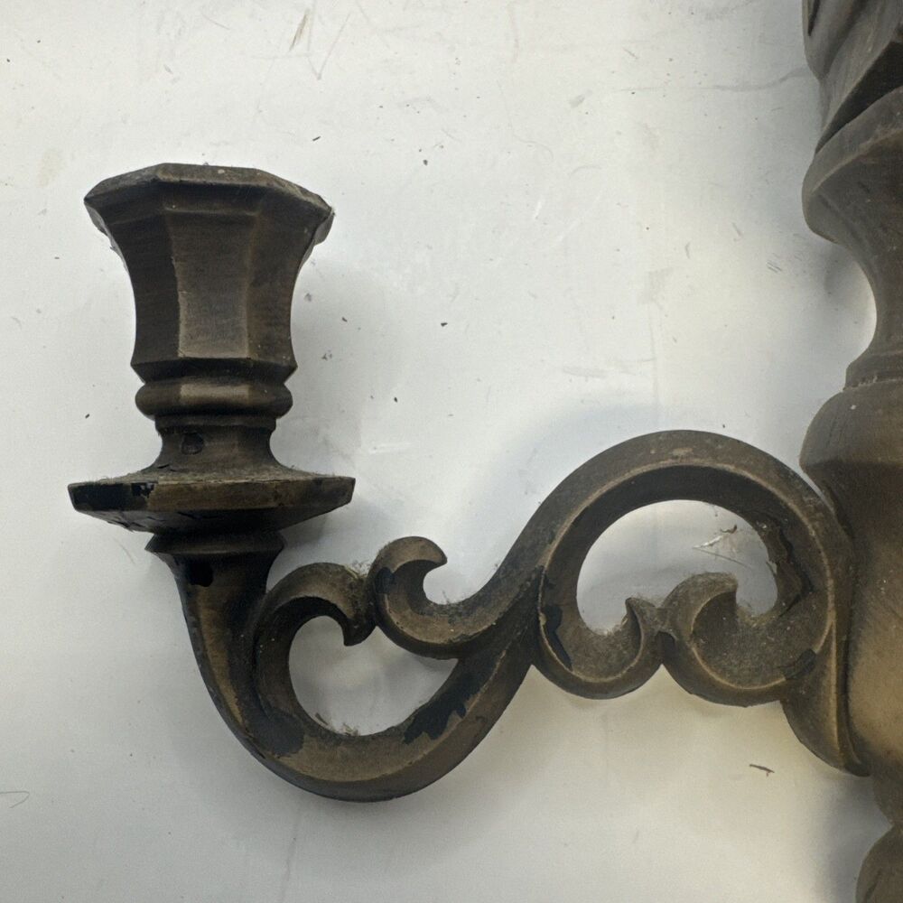 Vintage Pair Dart USA Syroco #4015 Wall Sconce Candle Holders 14" Flowers daisy - Picture 10 of 10